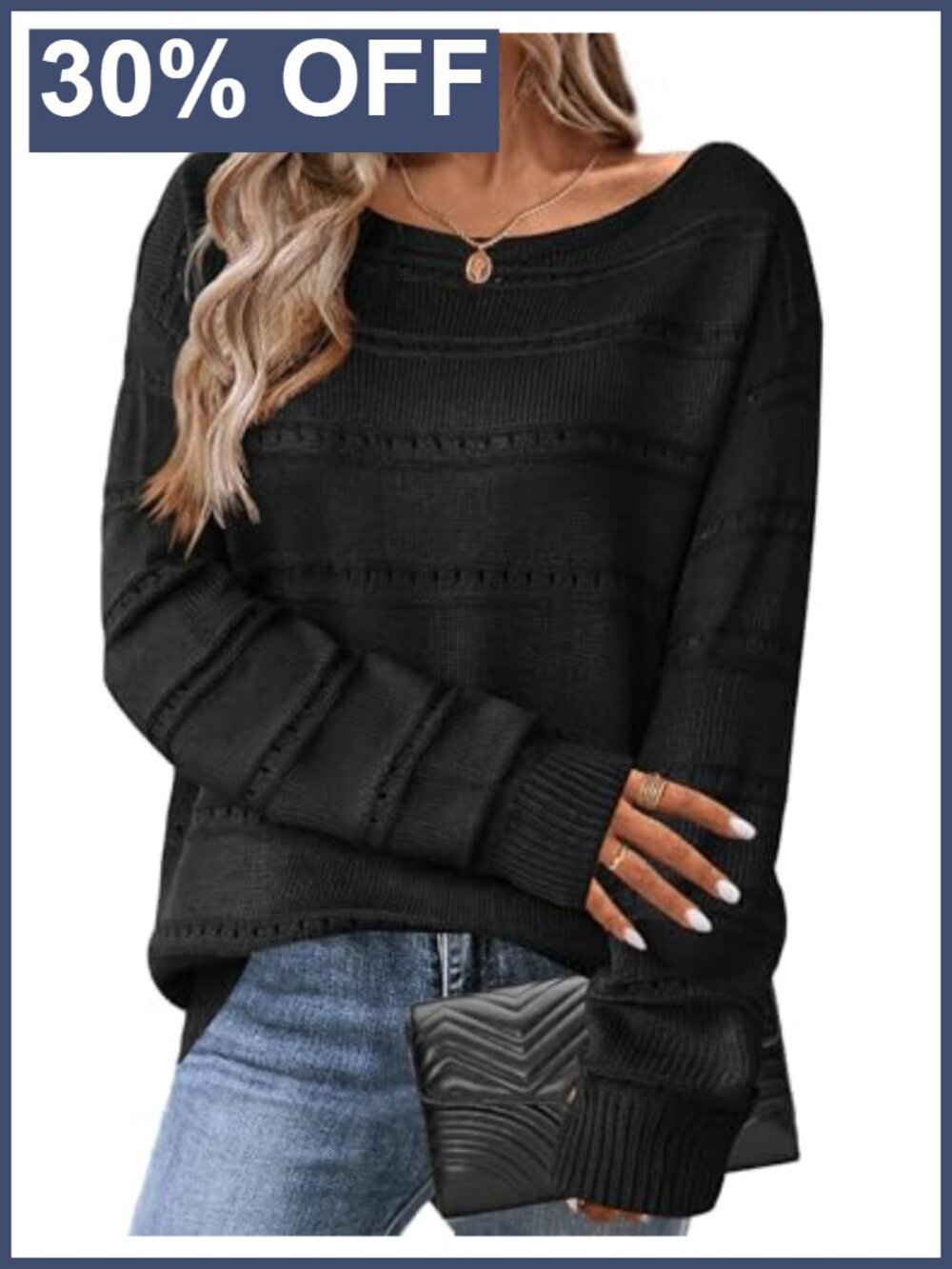 Crochet Knit Sweater Womens Long Sleeve Off Shoulder Pullover Hollow Out